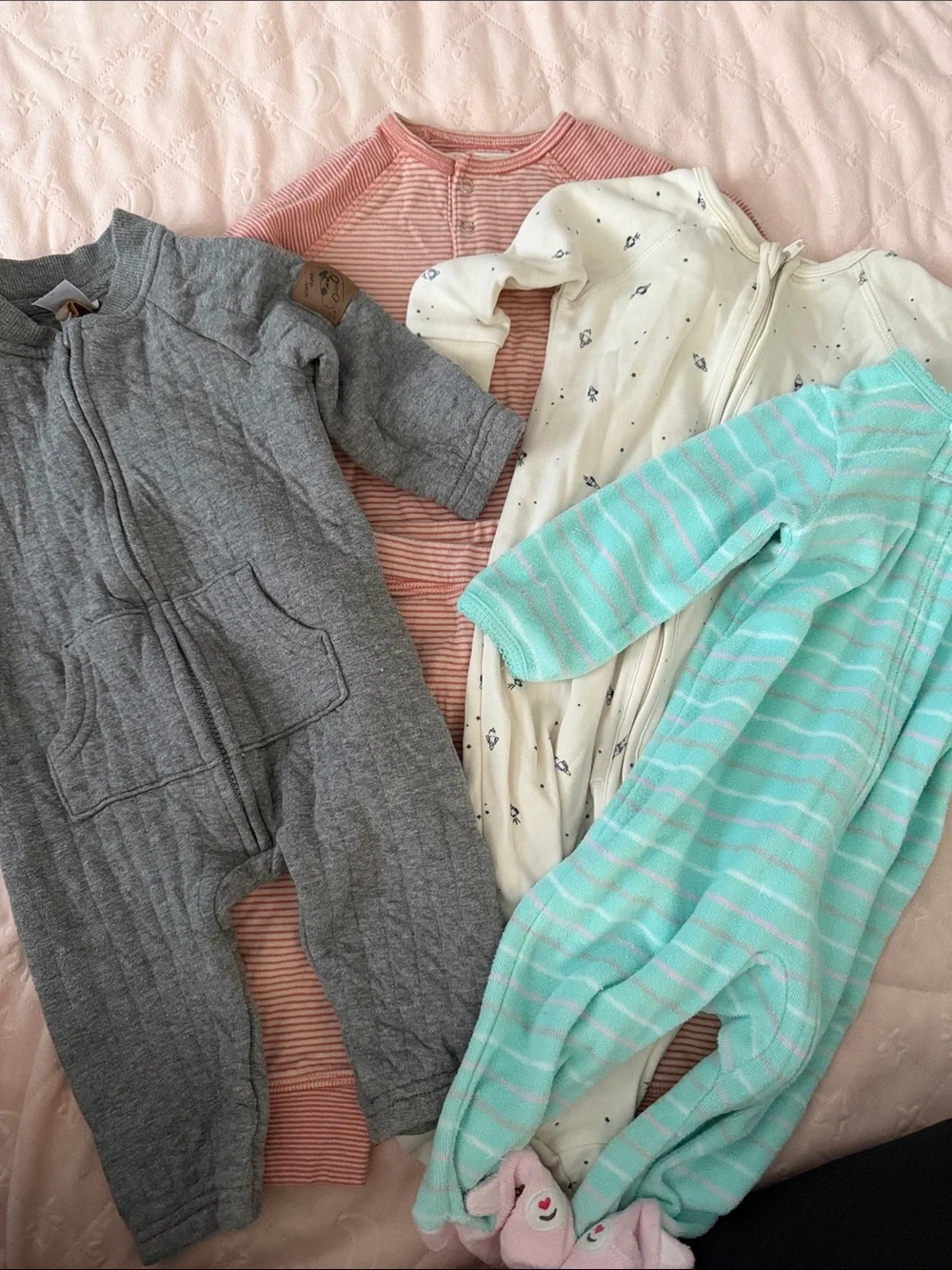 Baby Footed Sleepers Bundle - Gray, Pink, Cream, Mint
